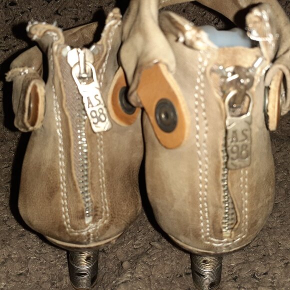 A.S.98 STEAMPUNK-Distressed Tan Leather-Ankle Wrap-Back Zip-Metal Screw Heel-Sz - Picture 7 of 10
